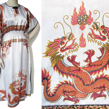Vintage Kaftan Chinese Dragon Novelty Print Loungewear Caftan M 