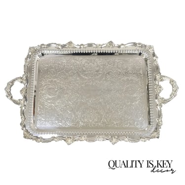 Vtg English Victorian Large Silver Plated Pierced Gallery Serving Platter Tray