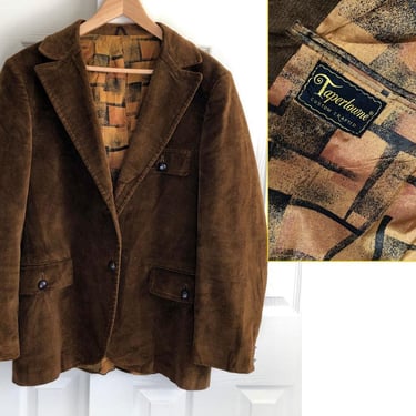 Brown Chenille MOD Velvet Blazer, Men's Sport Coat Jacket, 1960s Mid Century 1970's Hippie Coat 