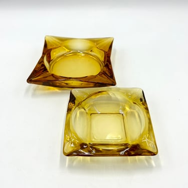 Vintage 80s Anchor Hocking Ashtrays, Amber Gold Glass, Set of 2, Thick Square Glass Ashtrays, Retro Glassware Ashtray 