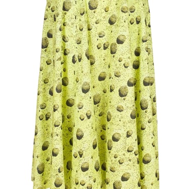 Crisca 1980s Vintage Asteroid Print Lime Green Cotton Midi Skirt Sz XS 