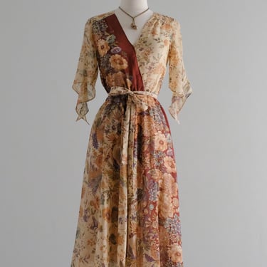 Sweetest 1970's Soft Boho Floral Printed Fall Day Dress / Sz M