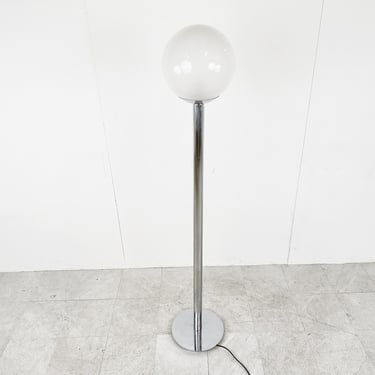 Vintage chrome and glass floor lamp, 1970s - mid century modern murano glass floor lamp - vintage murano floor lamp - glass floor lamp 