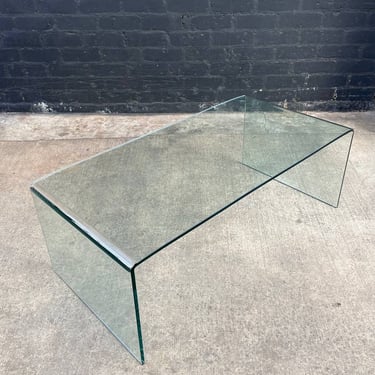 Contemporary Modern Curved Waterfall Glass Coffee Table 