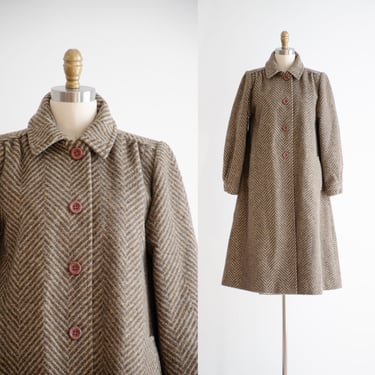 brown wool coat 70s 80s vintage Paul Levy herringbone heavy winter coat 