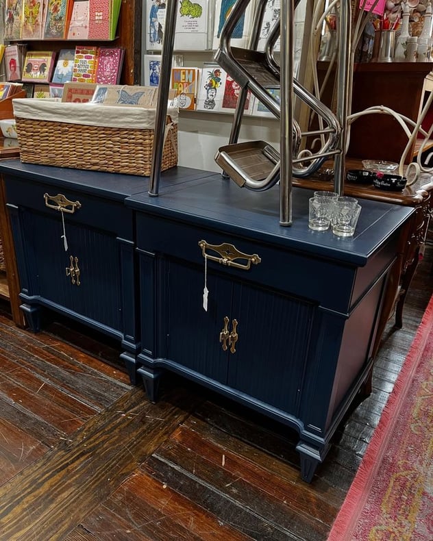 Blue painted Italian style nightstands. 24” x 17” x 26” 