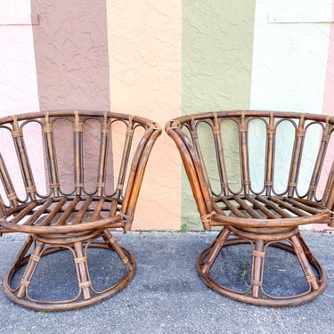 Pair of Cute Rattan Swivel Chairs