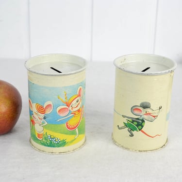2 children's money boxes VEB Famos mice DDR toys 60s 70s children savings box money piggy bank pocket money 