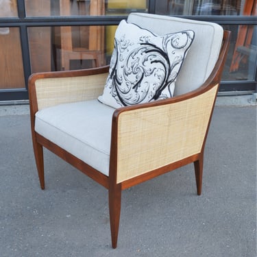 Stunning Kipp Stewart Caned Lounge Chair w/ Natural Tweed Cushions