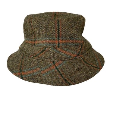 Vintage Henry White Ireland 100% Lambswool Green Tartan Plaid Bucket Fishing Hat 
