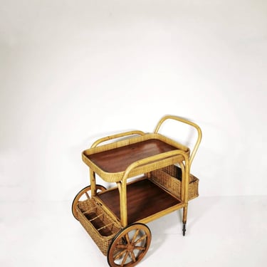 Midcentury  Bamboo & Rattan Bar Cart, Italy 1950s 