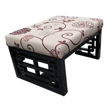 Chippendale Style Asian Ottoman in Black Lacquer 