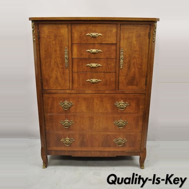 Vintage Henredon French Louis XV Style Banded Walnut Tall Chest Dresser