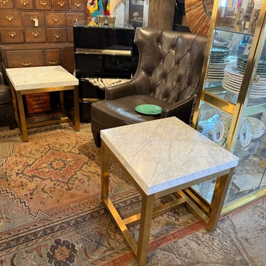 RESTORATION HARDWARE marble and gold side table (each)