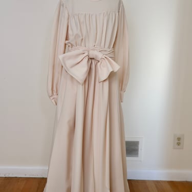 1960's Crepe Longsleeve Dress With Detachable Bow Waist
