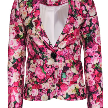 Kate Spade - Pink & Multicolor Floral Print Buttoned Blazer Sz 0
