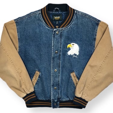 Vintage 90s Dunbooke Double Sided Eagle Denim & Suede Varsity Style Button Up Jacket Size Medium/Large 