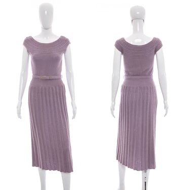 1940's Lass of Scotland Lilac Wool Knit Dress Size XS/S