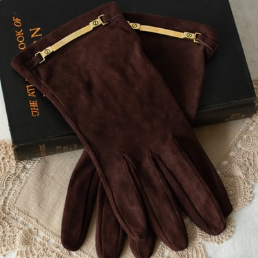 Vintage Fendi Brown Suede Leather Gloves