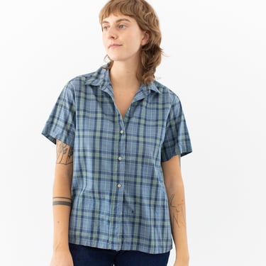 Vintage Blue Green Plaid Button Down Blouse | Calvin Klein Painter | Summer Shirt | S | 