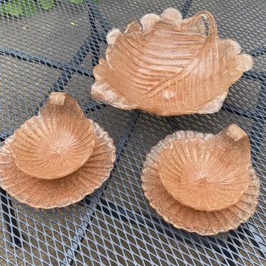 Vintage Murano Italian Glass Copper Aventurine Glass Leaf Bowl Set 