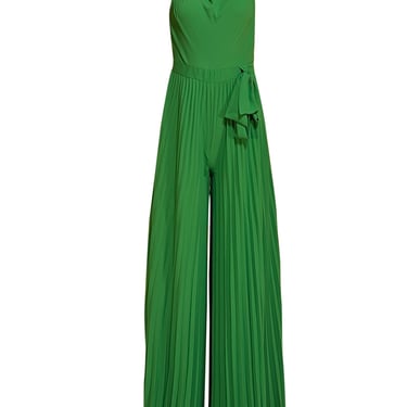 Halston -  Green Cowl Neck Pleated Jumpsuit Sz 2