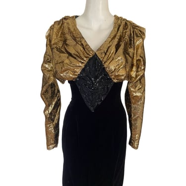80's Vintage gold lame Dress Dave Johnny gold cocktail dress, metallic gold avant garde gown, Joseph Lara gown vintage dress size small XS 