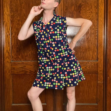 60s Bold polka dot romper / scooter dress 