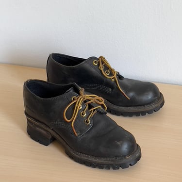 90s Round Leather Work Boots | 5/5.5 