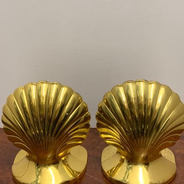 Vintage Brass Clamshell Seashell Bookends 