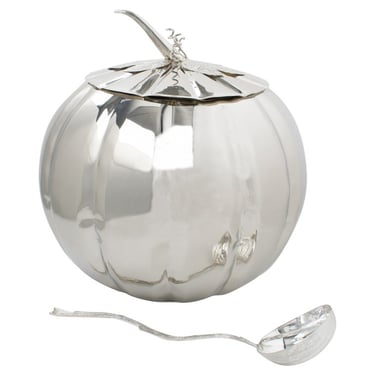 Giant Silver Plate Pumpkin Barware Punch Bowl with Spoon