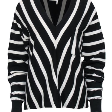 Chloe - Black & White Striped Cotton Sweater Sz L