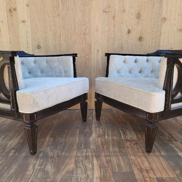 Vintage Modern Geometric Barrel Back Tufted Club Chairs Newly Upholstered - Pair