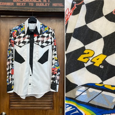 Vintage 1980’s Black x White Racing Print NASCAR Pop Art Shirt, 80’s Checkerboard, Vintage Clothing 