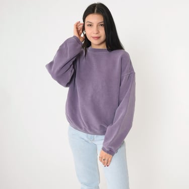 Vintage Purple Crewneck Sweatshirt 90s Plain Long Sleeve Shirt Blank Athletic Slouchy Authentic Pigment Oversized Small S Unisex 