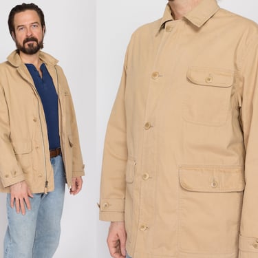 Medium 90s Polo Ralph Lauren Khaki Chore Coat | Vintage Tan Button Up Lightweight Field Jacket 
