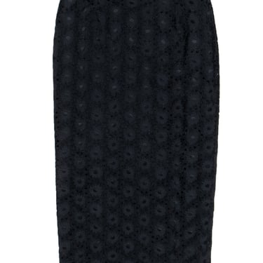 Todd Oldham - Black Eyelet Lace Midi Skirt w/ Side Slit Sz M