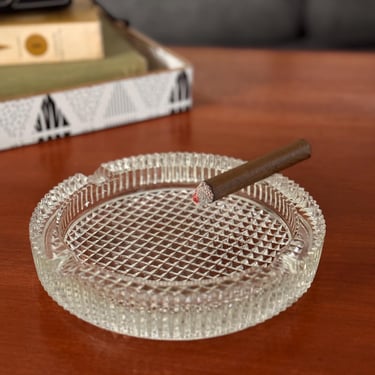 Vintage Clear Round Diamond Point Cut Glass Ashtray/Catchall 