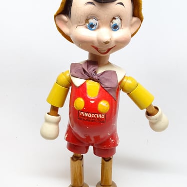 Antique 1940's Disney Pinocchio, Hand Painted Articulated Wood, Ideal Novelty & Toy Co.  Vintage Doll 