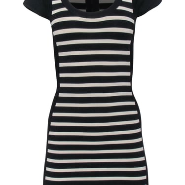 French Connection - Black & White Striped Cap Sleeve Bodycon Dress Sz 2