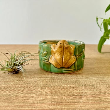 Vintage Ceramic Bamboo Frog Planter 