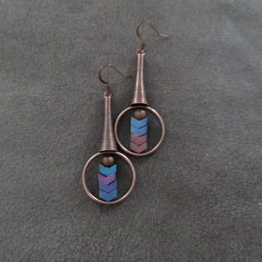 Copper geometric industrial earrings multicolor 