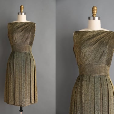 vintage 1950s Dress | Sparkly Gold Lurex Car Wash Tassel Cocktail Wiggle Dress | XS Small 