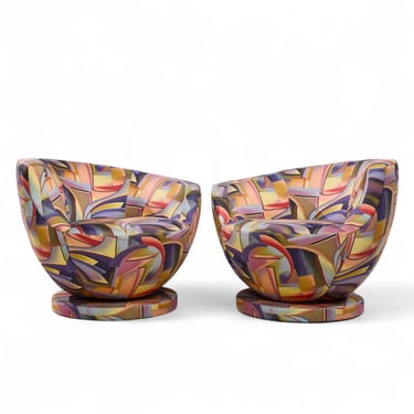 Vladimir Kagan for Directional Mid Century Corkscrew Swivel Chairs - Pair - mcm 