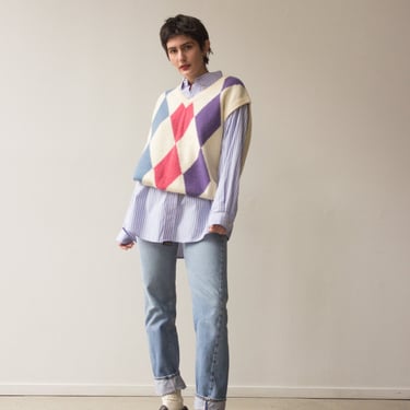 1980s Wool-Blend Argyle Knit Vest 