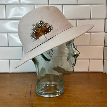 Vintage Grey Tinatoo Hat with Feather Detail 