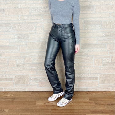 80's Slim Leather Moto Pants / Size 24 