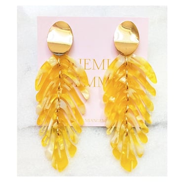 Sample Sale Avery Leaf Statement Earrings-Yellow