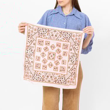 Vintage 50s 60s Cotton Fast Color Bandana | Mid Century White Orange Floral Western Folk Handkerchief 