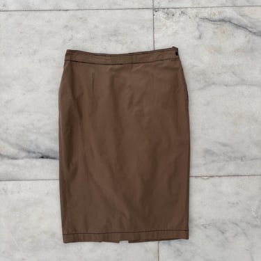 VTG Thierry Mugler Skirt Pencil Pocket Chain Link Brown Cotton Italy 44 US 12 Corpcore 